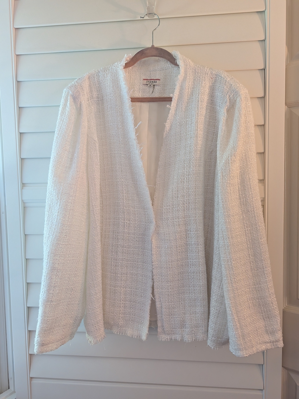 Andree White Open-Front Textured Tweed Jacket